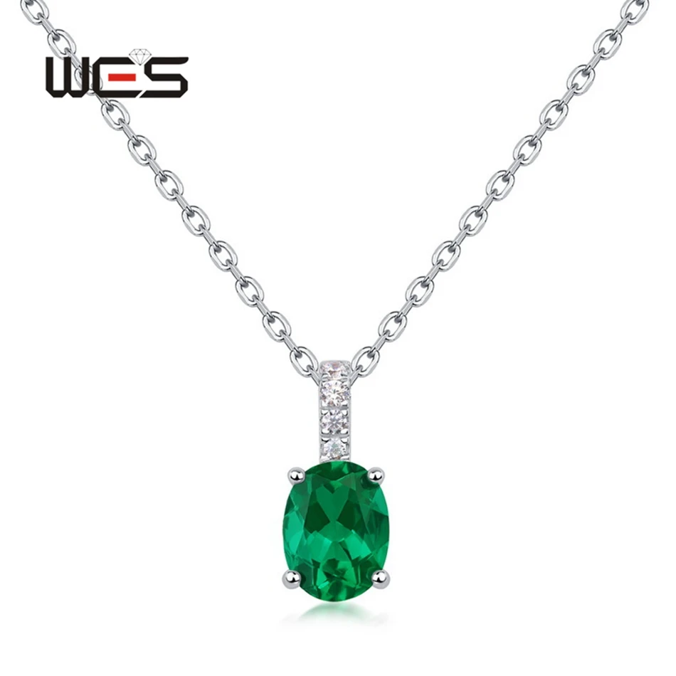 WES 6*8mm Lab Created Emerald Pendant Necklace for Women Exquisite 925 Sterling Silver Fine Jewelry Birthday Gifts Wholesale