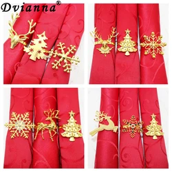 6Pcs Gold Christmas Napkin Ring Metal Snowflake Deer Serviette Buckle Xmas Tree Napkin Holder for Home Christmas Table Decor