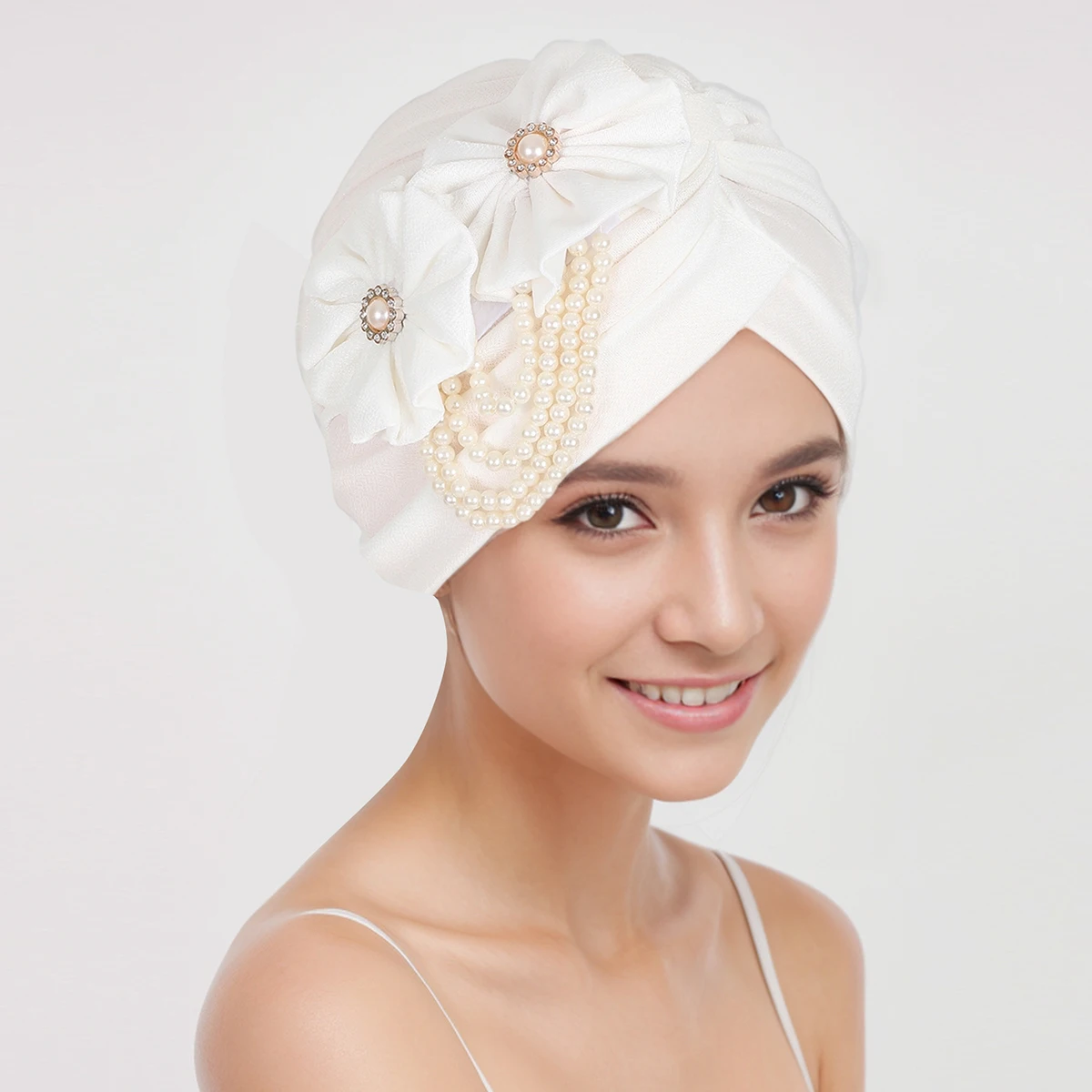 Perlen Perlen Turban Kappe für Frauen Blume Design weiblichen Kopf wickelt muslimischen Kopftuch Motorhaube Haarausfall Hut Abdeckung – Detail 12