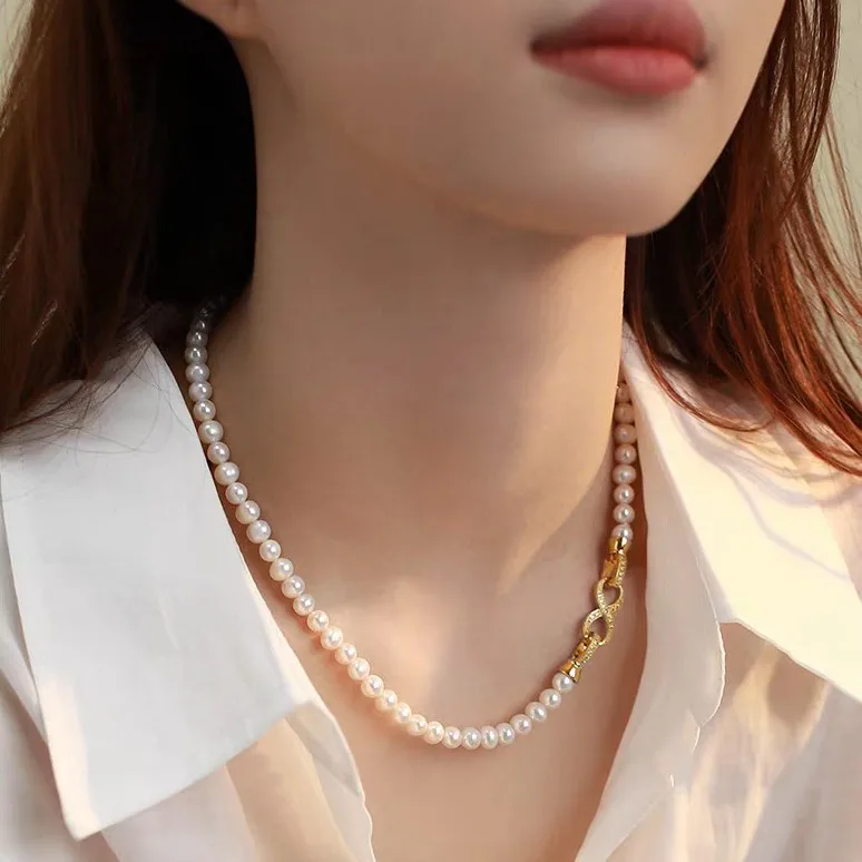

New Arrival Trendy Twist Cross Natural Freshwater Pearl 14K Gold Filled Female Chain Necklace Jewelry Girlfriend Gifts No Fade
