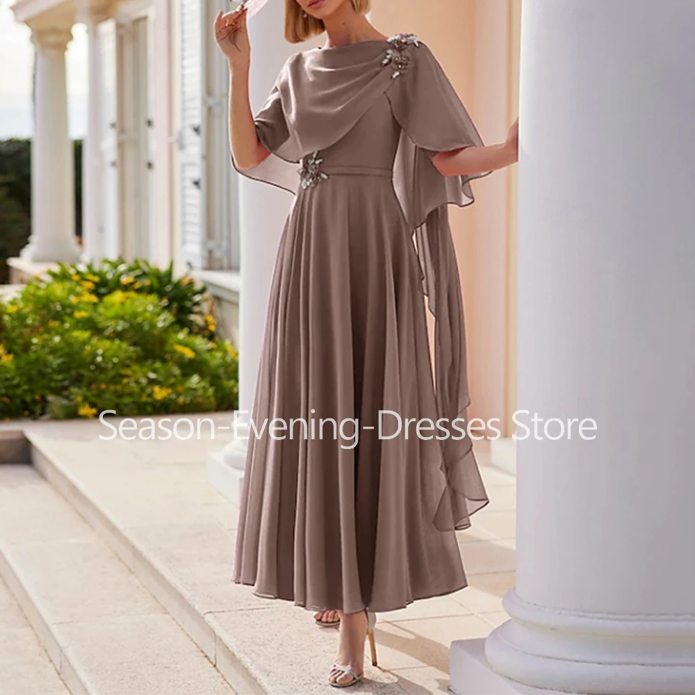 

Customized New In Elegant Mother of the Bride Dresses Chiffon O-Neck Ankle-Length A-Line Wedding Guest Party Groom Dress 2026
