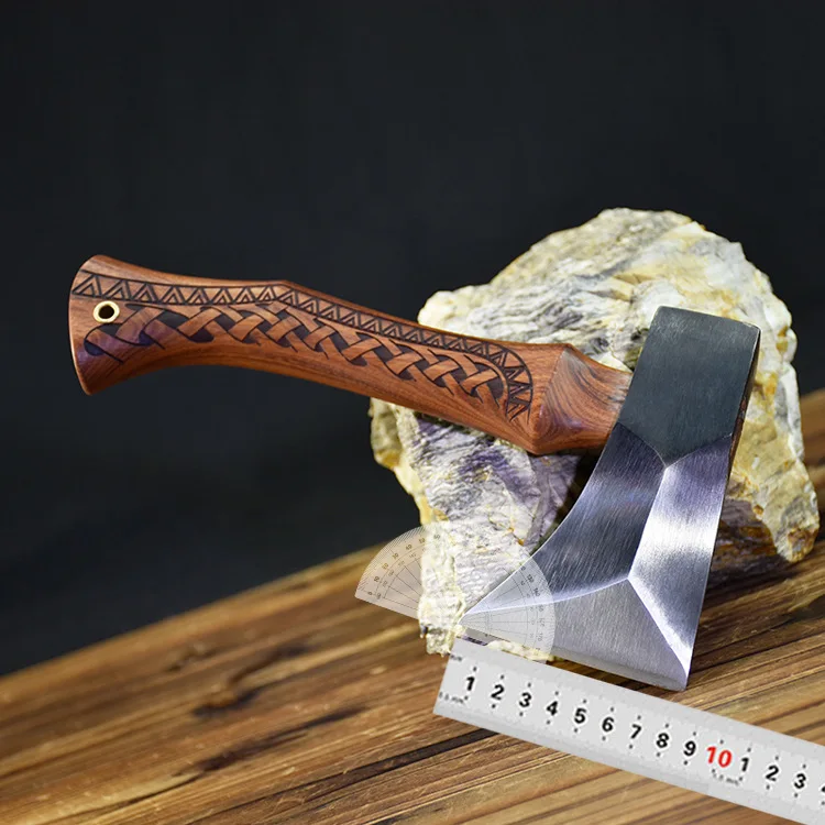 Hand-forged Rosewood Handle Engraved Anti-slip Bone-cutting Self-defense EDC Axe A Multi-functional Wood-chopping Tool