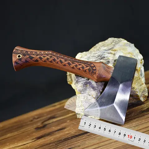 Hand-forged Rosewood Handle Engraved Anti-slip Bone-cutting Self-defense EDC Axe A Multi-functional Wood-chopping Tool