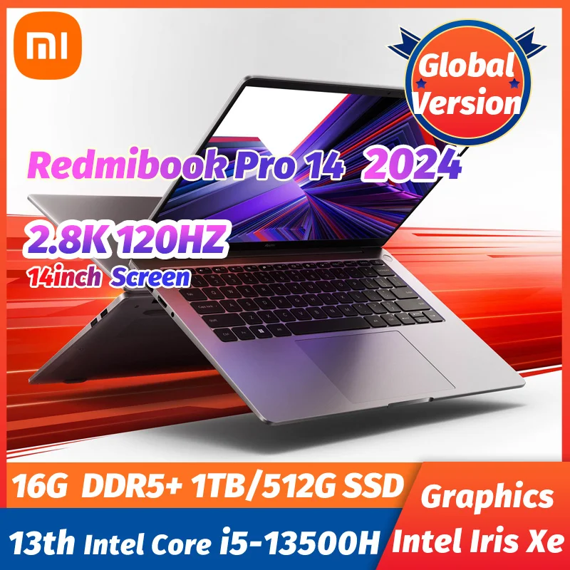 

2024 Xiaomi Redmi Book Laptop 14 Core i5-13500H Intel Iris Xe 2.8K 120Hz 14inch Screen 16GB DDR5+512G/1TB SSD Mi Notebook PC new