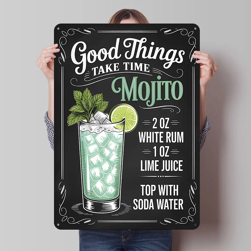 Mojito Recipe Chalkboard Art Poster Customized Vintage Metal Signs Wall Art Retro Tin Plaque for Home Decor Accessories House