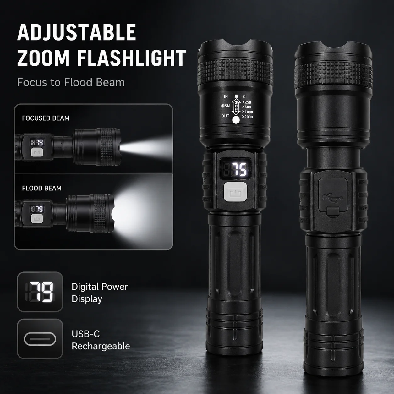Outdoor Lighting Black - Умный фонарь с функцией зума, перезаряжаемый
