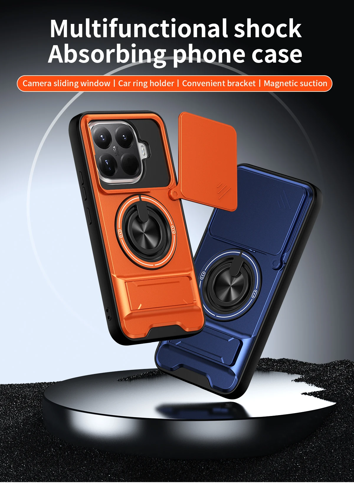 Lens Slide Cover For Xiaomi 15T Pro Redmi A5 13C Poco M7 Plus C65 C71 X5 Pro Ring Stand Built-in Magnetic Car Mount Case