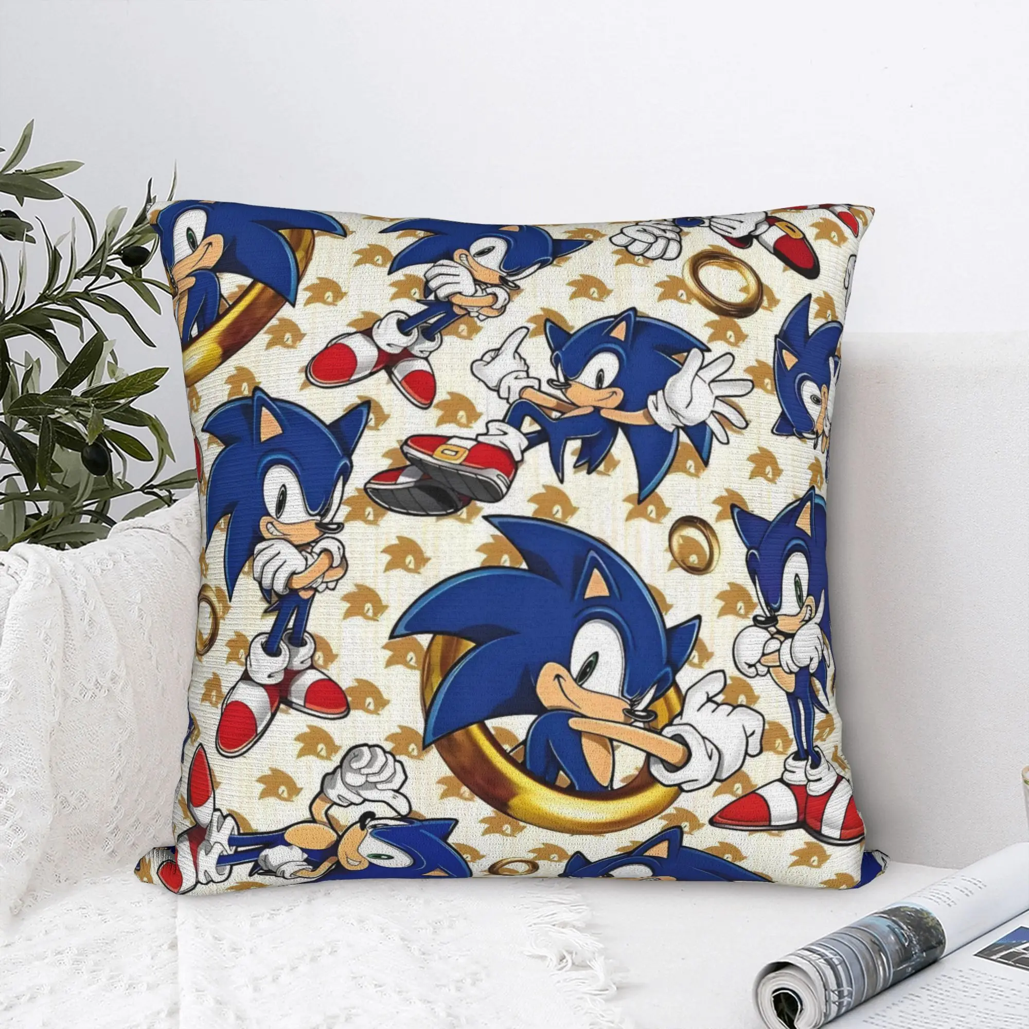 Gaming Soniced Square Pillow Cases  Cushion Cover Novelty Zipper Decorative Throw Pillow Case Cover for Home 40x40cm