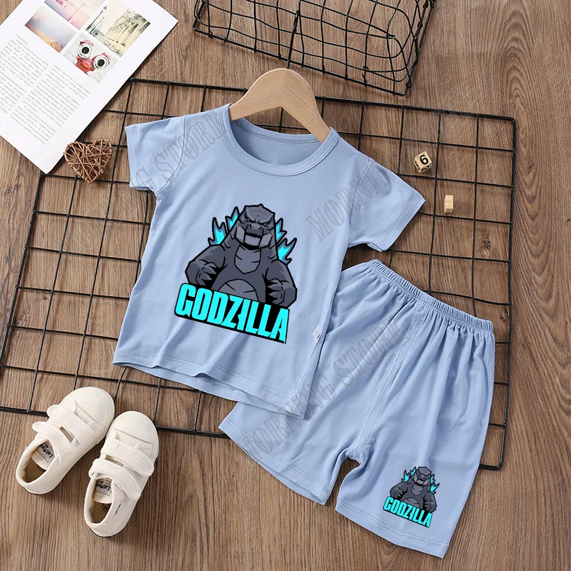 

Godzillas Children's Pajamas Home Clothing Sets kids T-shirt Pants suit Cartoon Anime Low-waisted Boys summer nightshirt Clothes