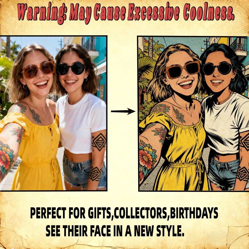 

Custom American Retro Comics Photo Frame Painting From Photo Personalized Cartoon Christmas Gift for Couples Family Kids