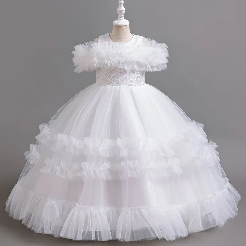 2024 New 4-12 Year Old Robe Princess Dress Flower Girl Wedding Dress Fashionable Party Dress Lace Mesh Elegant Girls\' Clothing