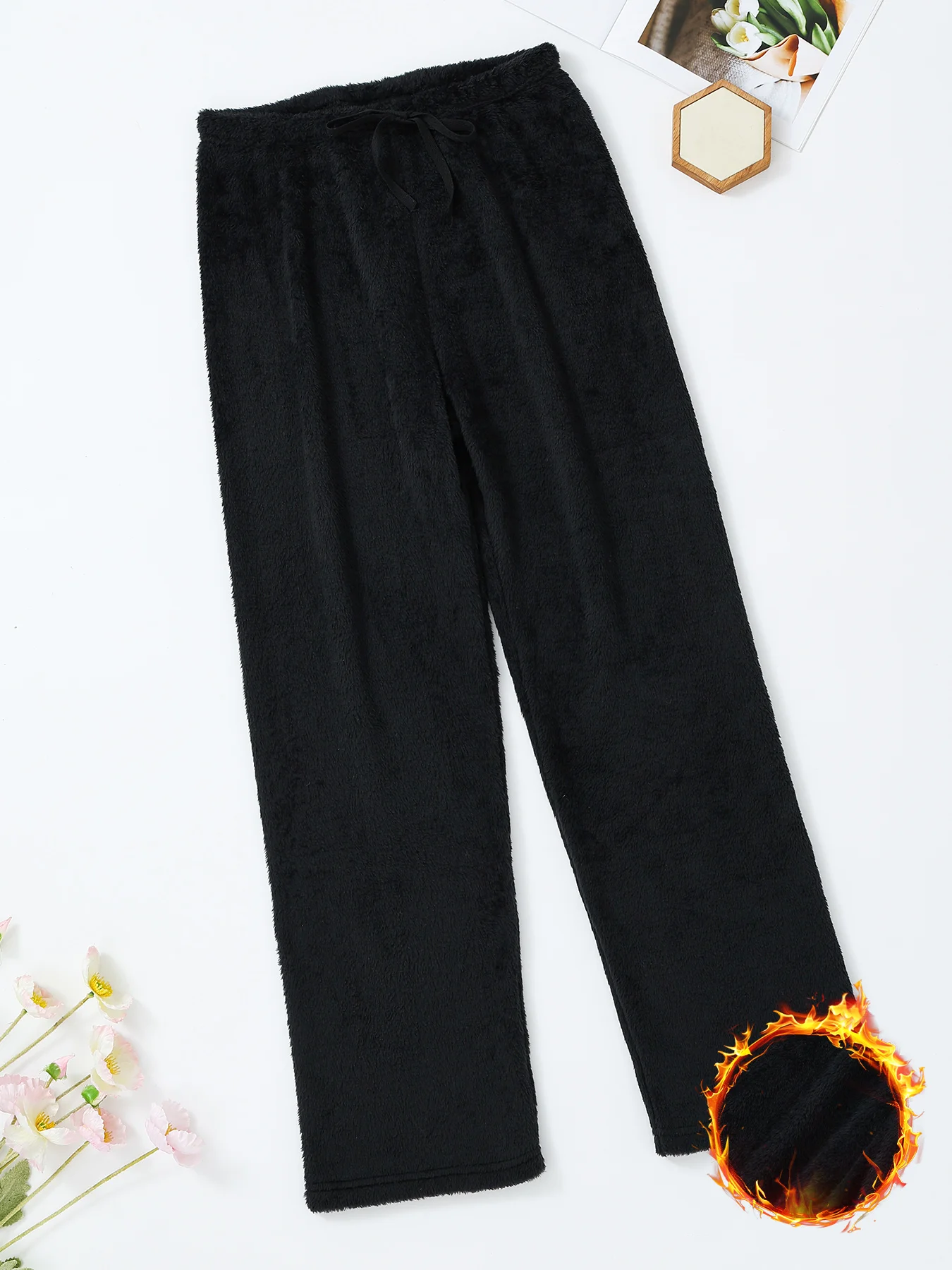 กางเกงชุดนอนผ้าสักหลาดนุ่มพิเศษสำหรับผู้หญิง 2 ชิ้น กางเกงลำลองสำหรับใส่ในบ้านในฤดูหนาว