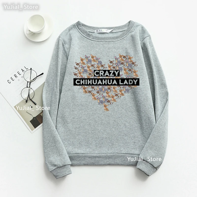 

2022 Kawaii Crazy Chihuahua Lady Graphic Print Sweatshirt Girls Dog Lover Hoodies Women Harajuku Winter/Spring/Autumn Clothes