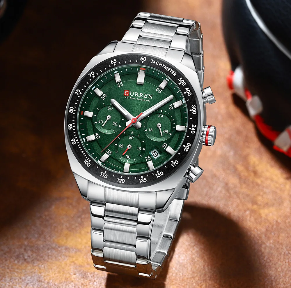Luxuriöse CURREN Marken-Herren-Chronographenuhr mit Edelstahlarmband, Leuchtzeigern, Datumsanzeige, Wasserdicht, Quarz-Uhrwerk, Relógio – Detail 14