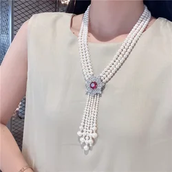New natural freshwater pearl necklace with niche design multi-layer sweater necklace Pearl Pendant