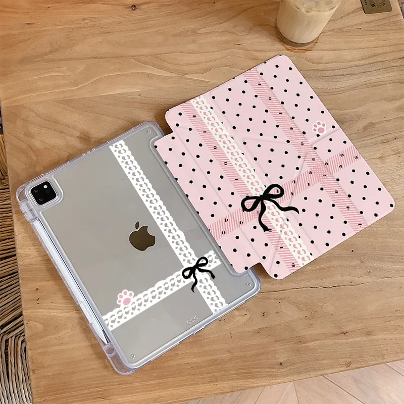 Ins Korean Pink Dot Lace Bow Y2K Tablet Case For iPad Pro 13in 11th M5 M4 12.9in A16 7/8/9/10th Air4/5/6/7 11in M2M3 Mini Cover