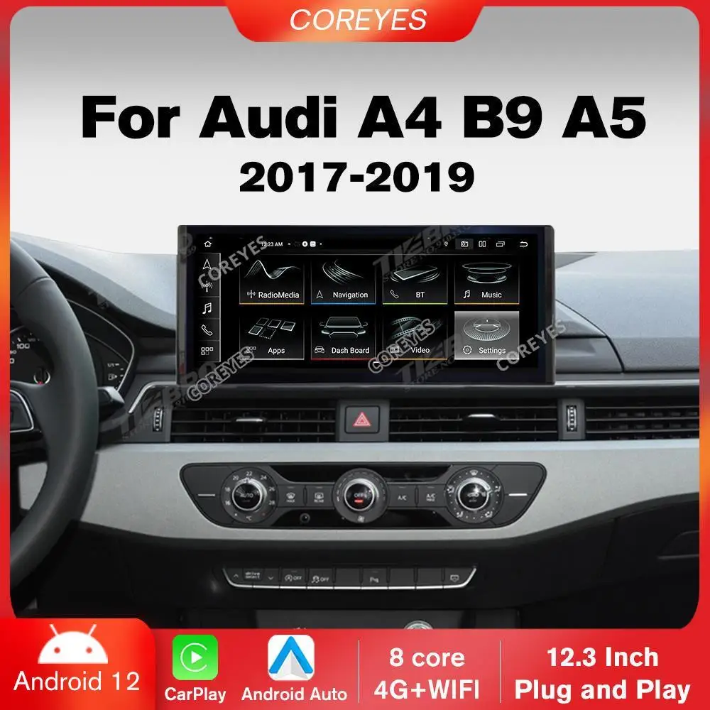 COREYES  12.3'' Carplay Android 12 For Audi A4 B9 A5 LHD 2017-2019 Car Radio Multimedia Player Stereo Navigation Head Unit BT