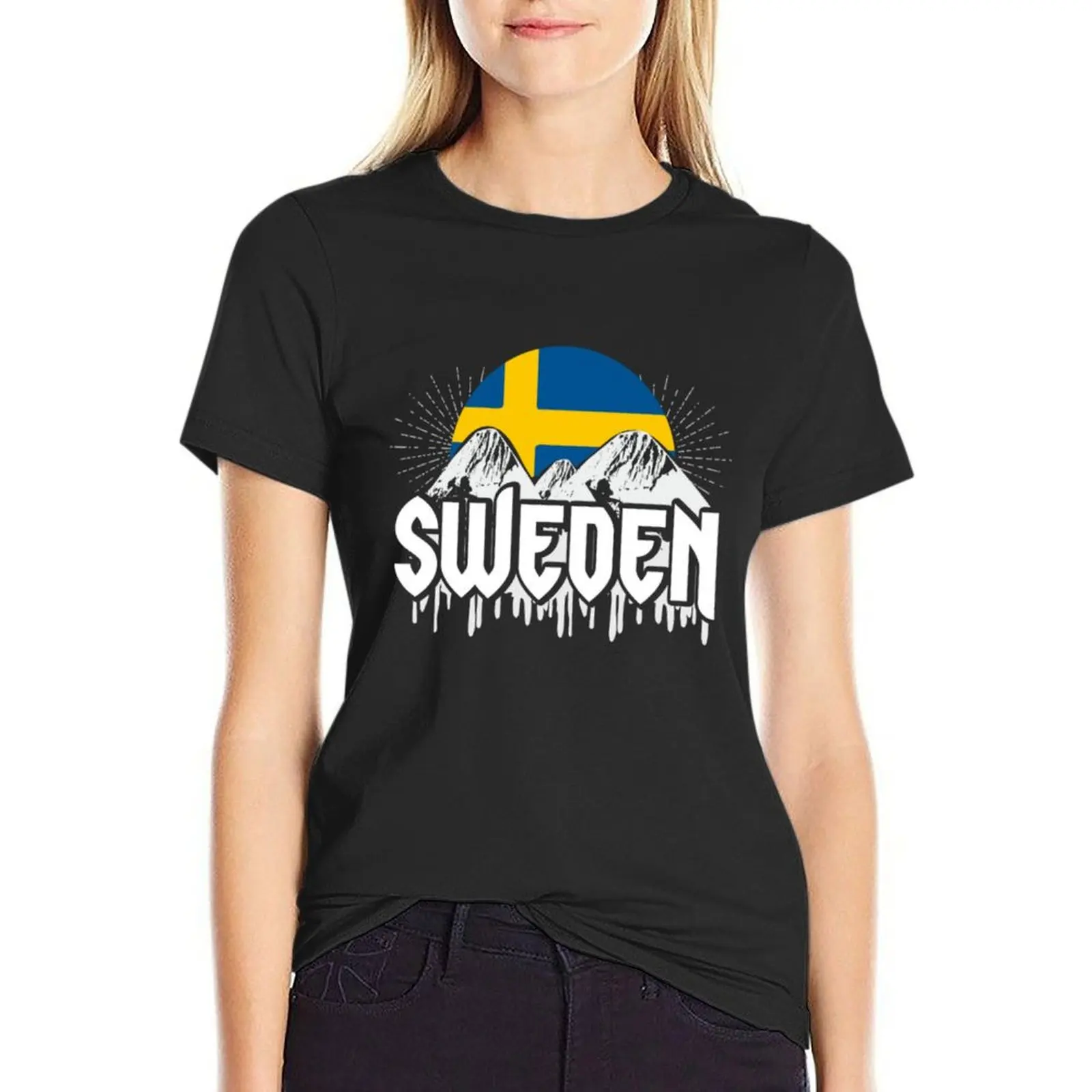 Sweden North Country Flag mountains T-Shirt aesthetic clothes female Women's tee shirt