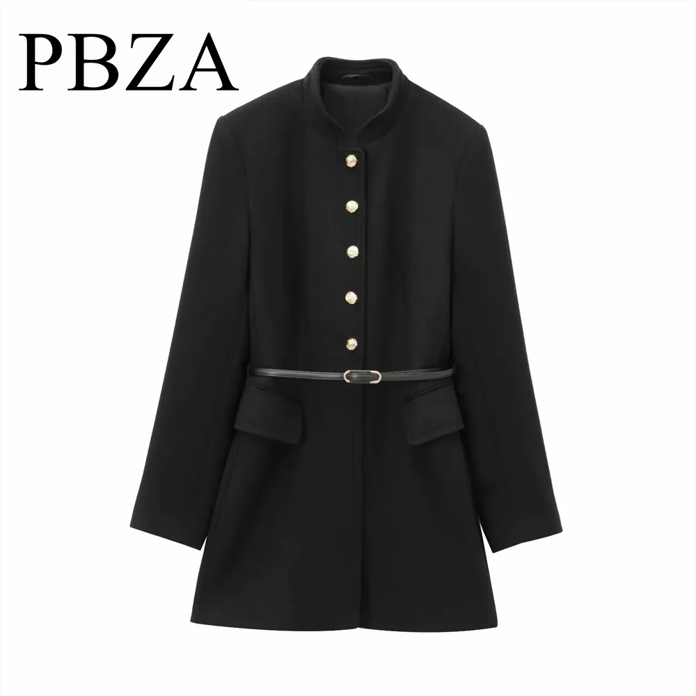 

2024 Winter New Fashionable and Versatile Stand up Collar with Belt Wool Long sleeved Coat for Women