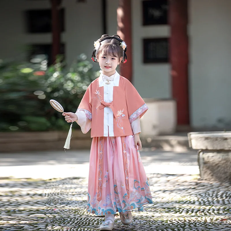 

3 Piece Set Chinese Costume Vintage Hanfu Suit Toddler Baby Girl Folk Dance Children Ancient Style Tang Ming Dynasty Party