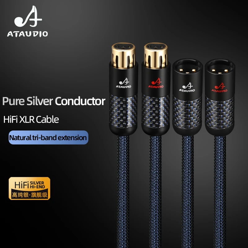 ATAUDIO HiFi XLR كابل الفضة النقية ذكر إلى أنثى متوازن 3Pin XLR ربط كابل الصوت لخلاط الميكروفون مشغل أقراص مضغوطة