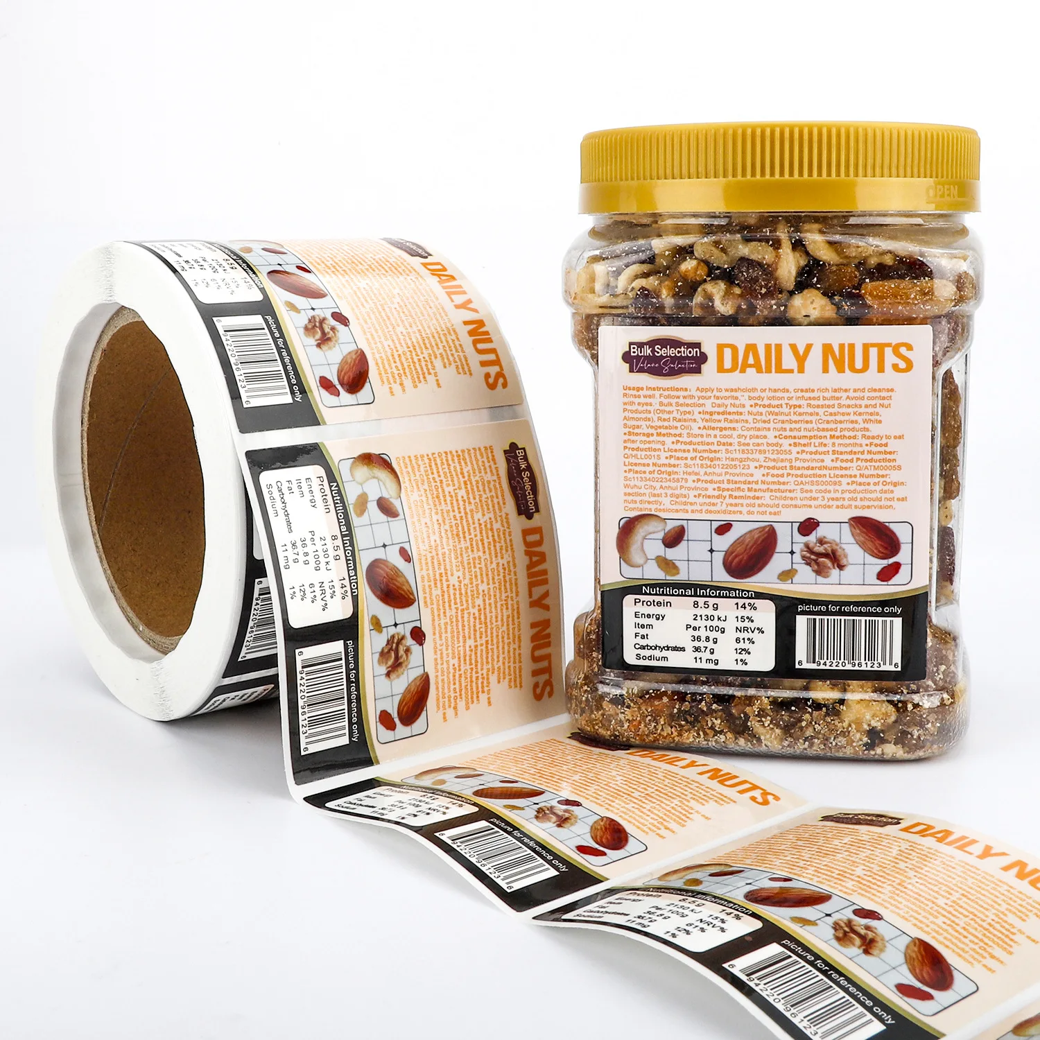 Custom snack stickers, nuts, dried fruits, and food packaging seals, self-adhesive labels, and logo printing. Custom designs av view 6