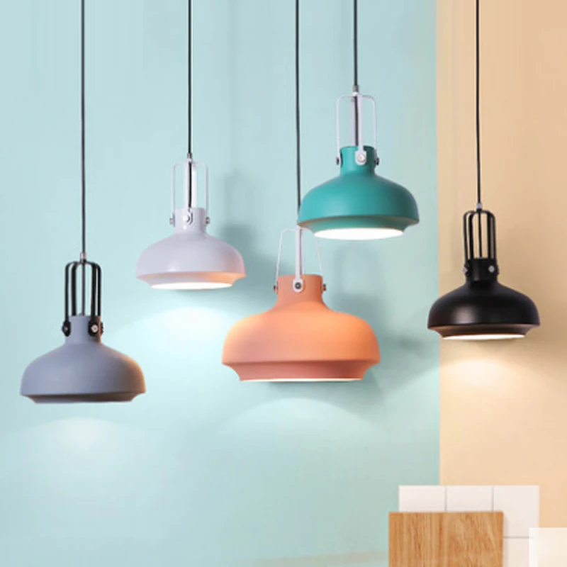 

Nordic Macaron E27 LED Pendant Light Fixture Post Modern DIY Restaurant Living room Bedroom Aluminum Single Pink Hanging Light