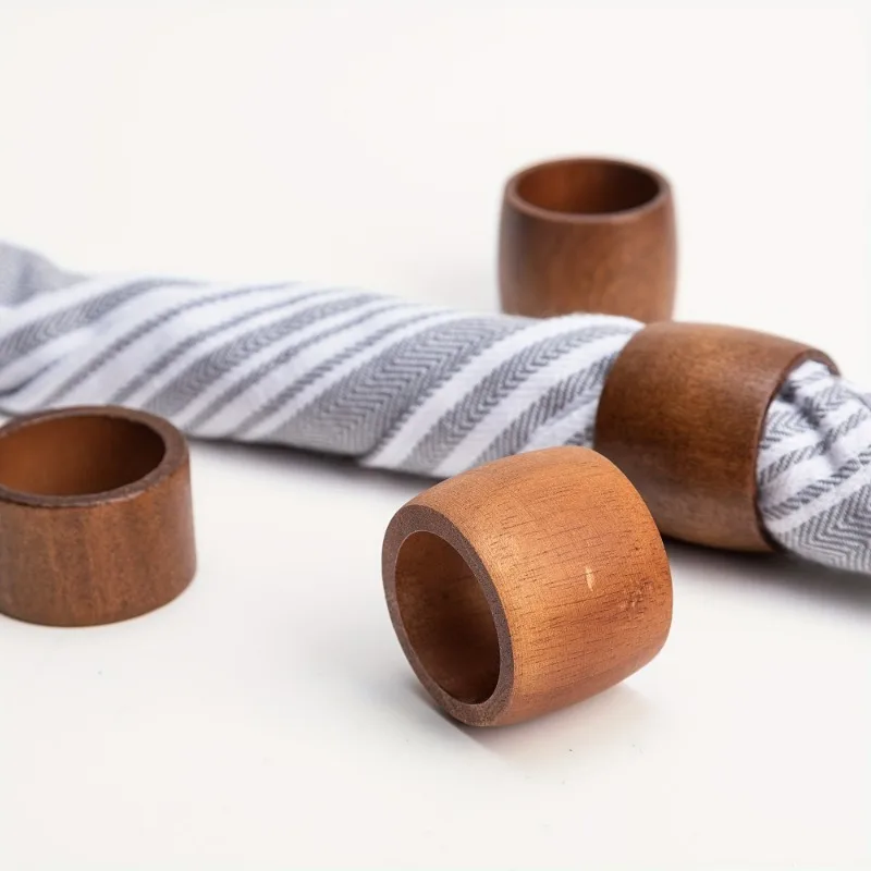 10PCS One-piece Turned Wood  Edge Crack-resistant Napkin Band Retro Style Table Linen Napkin Fastener for Daily Home Dining