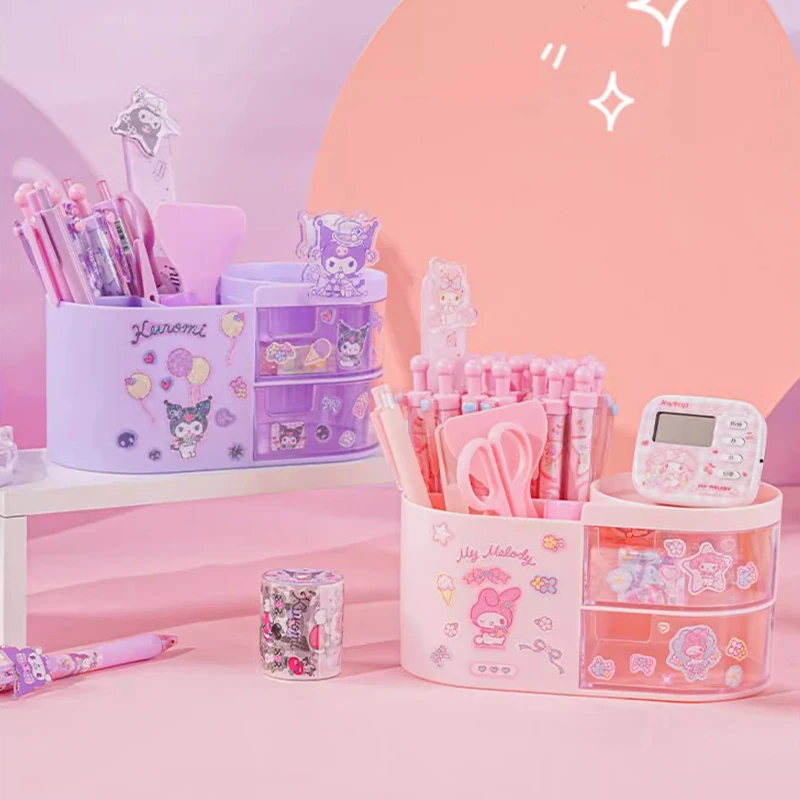 Sanrio Kawaii Cinnamoroll Drawer-type Pen Holder Kuromi My Melody Anime Cartoon Cute Exquisite Student High-looking Storage Box