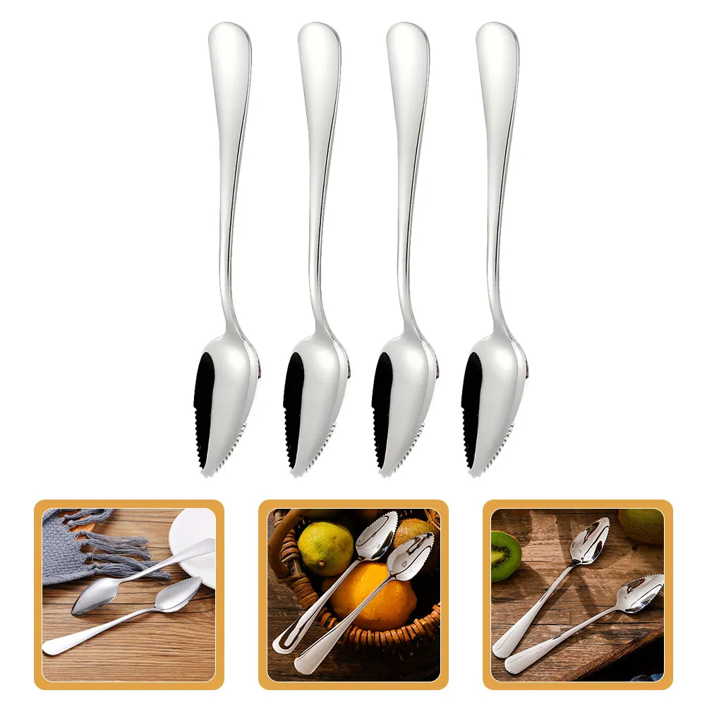 

4Pcs Baby Feeding Spoons Stainless Steel with Serrated Edge for Puree and Juice Extraction Fruit Spoon for Toddlers Home Kitchen