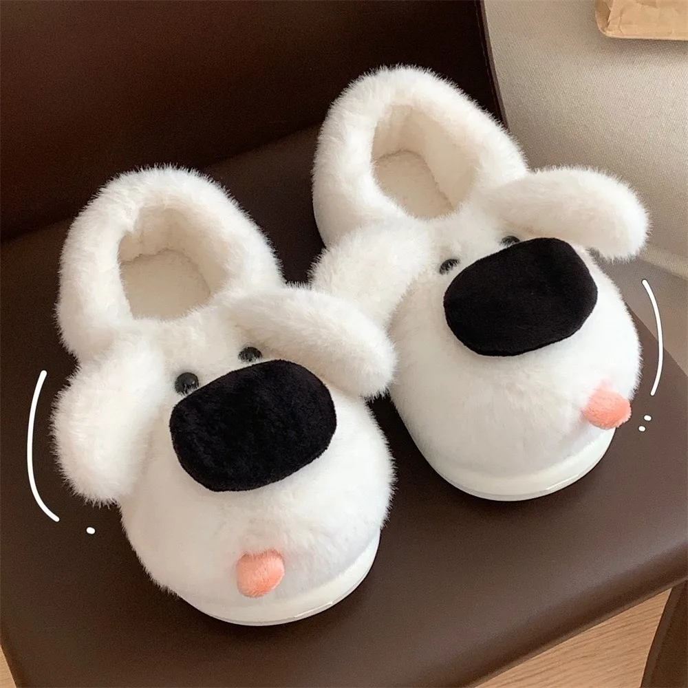 

Fashion Creative Big Nose Puppy Slippers Soft Fluffy Plush Dog Shape Slippers Non-Slip Cartoon Winter Home Slippers Indoor