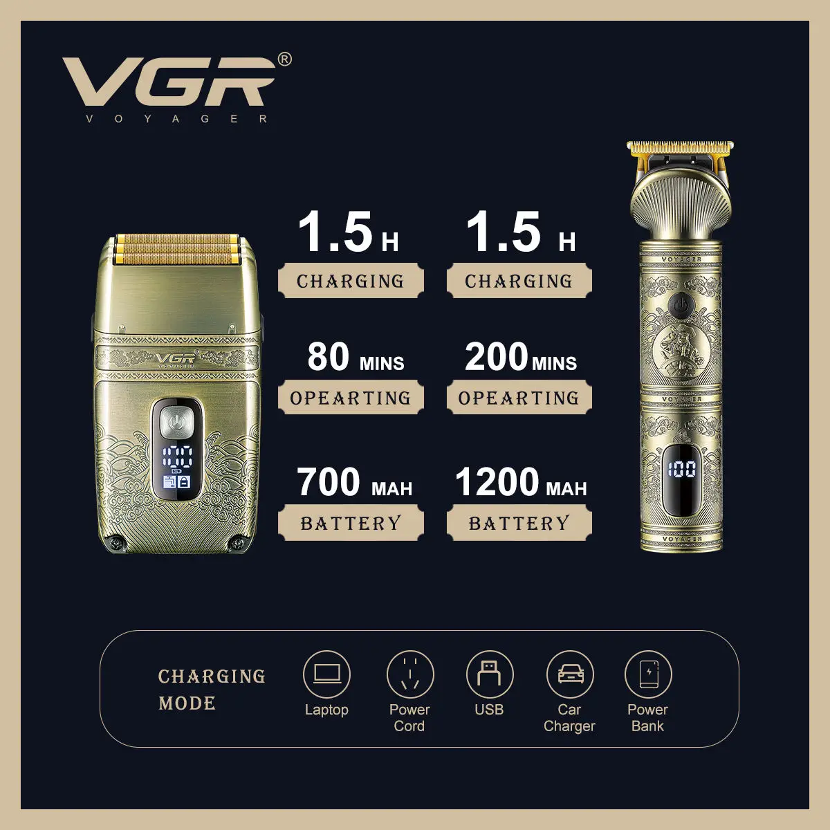Vgr 649 aparador de cabelo elétrico máquina de corte de cabelo à prova dwaterproof água barbeador profissional máquina de cortar cabelo metal barbeiro aparador para homem