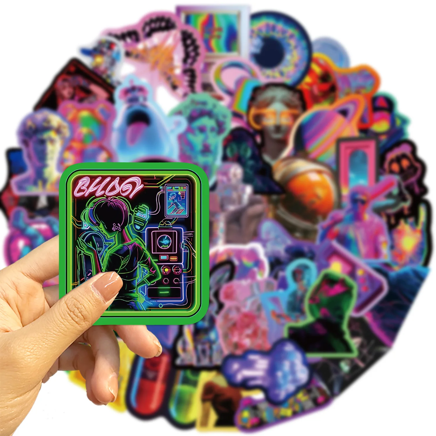 52PCS Color Neon Style Graffiti Stickers Cool Cartoon Decoration DIY Kids Toys Suitcase Fridge Laptop Guitar Car Bike Decals