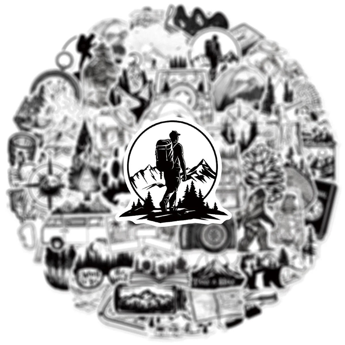 50 pçs caminhadas ao ar livre escalada de montanha adesivos preto branco graffiti decoração diy notebook mala guitarra geladeira decalques