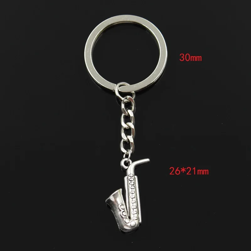 New Fashion Keychain 26x21mm Horn Saxophone Pendants DIY Men Jewelry Car Key Chain Ring Holder Souvenir For Gift