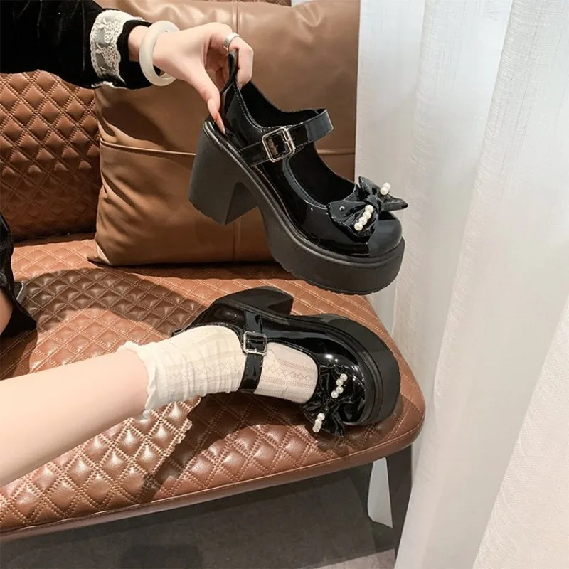 2026 Lolita Shoes Black Super High Heels Mary Jane Shoes Women Chunky Platform Pumps Woman Ankle Buckle Party Shoes view 5