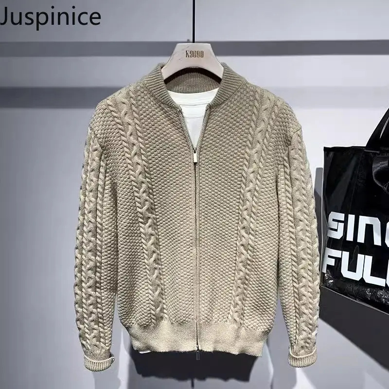 

Autumn Winter Stand-up Collar Zipper Cardigan Sweater Men's Loose Casual Simple Solid Color Sweaters Jackets Male Clothes
