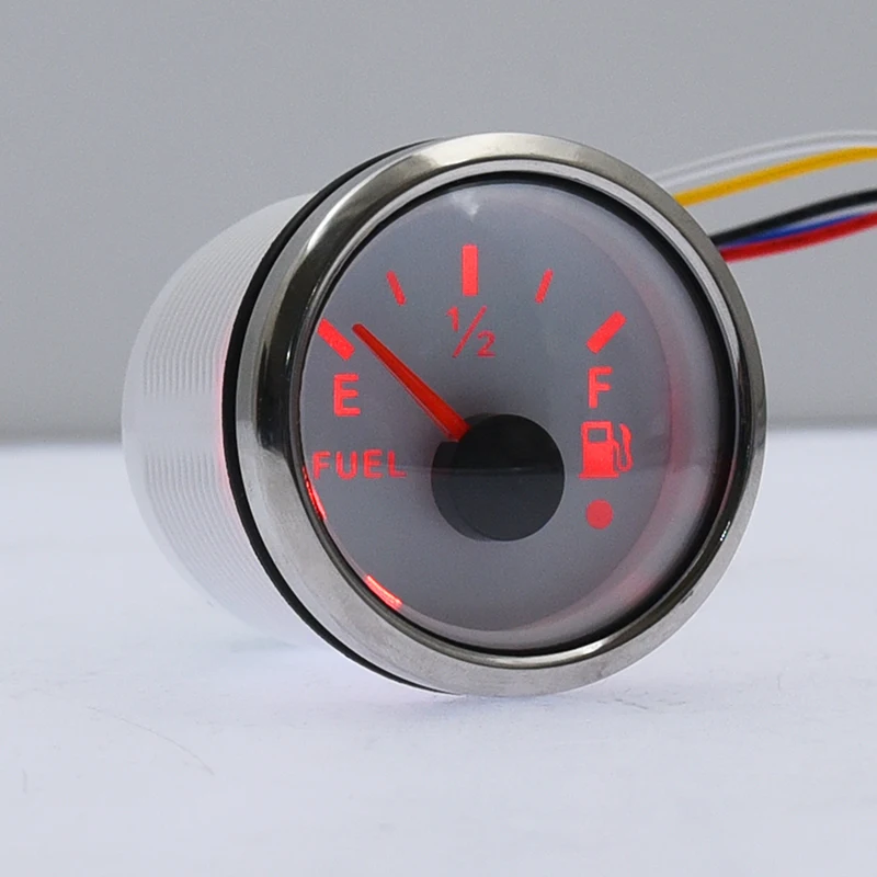 52MM Fuel Level Gauge Water Level Gauge 0-190/240-33OHM With Red Backlight & Alarm For Marine Car RV Camper Yacht 12V/24V