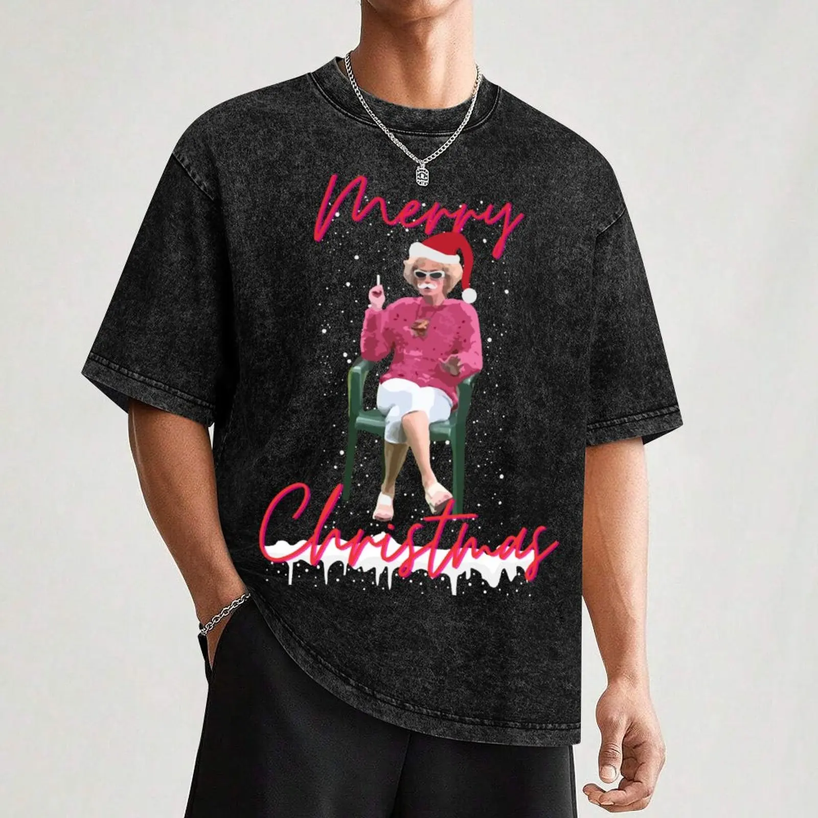 Kath and Kim Merry Christmas Santa Lawn T-Shirt Simple Print Design T-Shirt