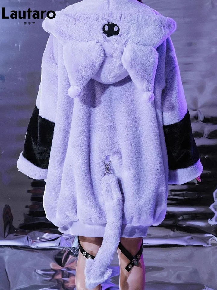 Lautaro Autumn Winter Oversized Color Block Faux Fur Coat Women