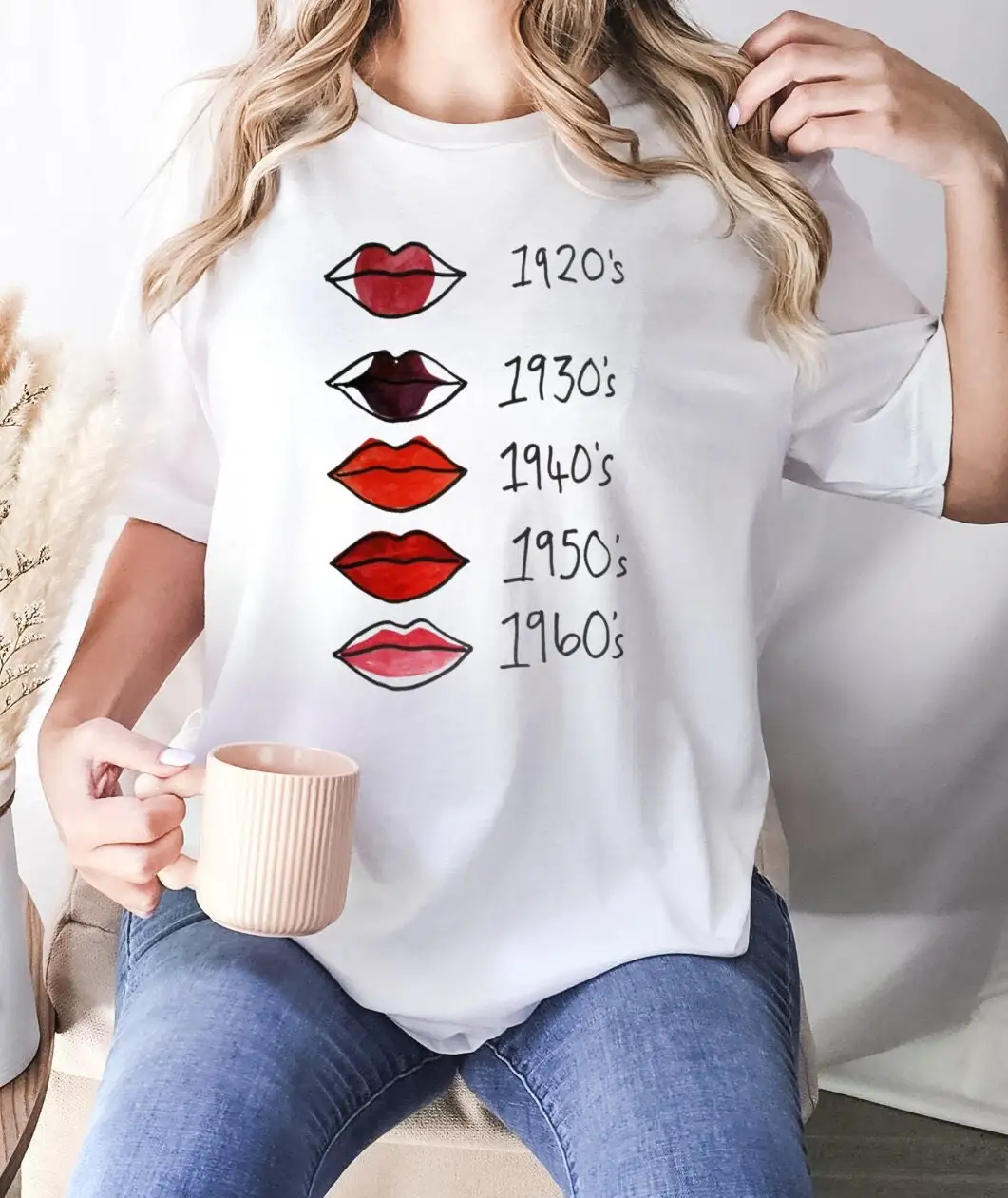 Vintage Retro Lipstick t Shirt Kissing Lips for Her