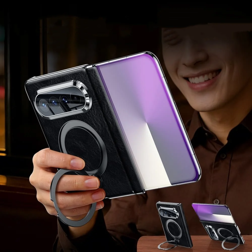 

Ретро-чехол из натуральной кожи с масляным воском для Huawei Pura X Max X2, деловой винтажный чехол с магнитным кольцом-держателем на 360 градусов и защитой задней панели