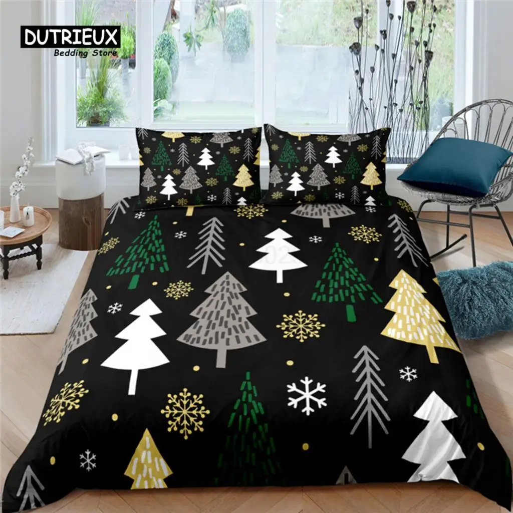 Home Living Luxury Christmas Tree Print 3Pcs Duvet Cover Set Pillowcase Queen Size and King Size Kid Bedding Set EU/US/AU Size