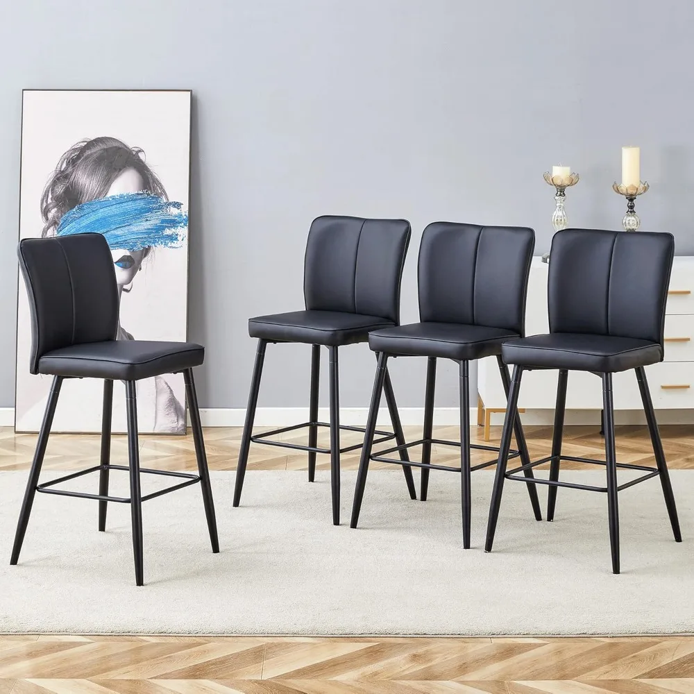 

Black Bar Stools Set of 4, Modern Island Chairs Faux Leather Barstools with Wide Backrest, Counter Height Bar Chair with Uphols