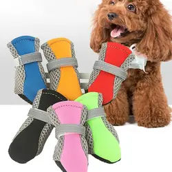 4Pcs Dog Shoes Magic Sticker Closure Breathable Fabric Non-Slip Puppy Boots Anti-slip Rain Boots Footwear For Cats Dogs Puppy