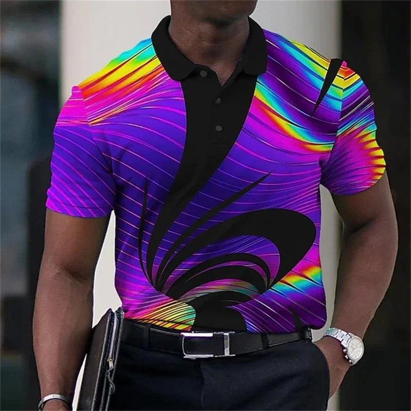 

Summer Men's Collar Polo Shirt Golf Optical Illusion 3d Print Street Short Sleeves Print Clothing Designer Breathable Shirts