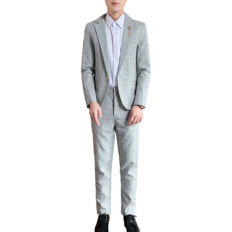 

Модный мужской костюм-двойка Модный сетчатый приталенный деловой повседневный костюм Удобный костюм на одной пуговице [куртка + брюки]