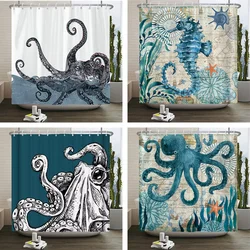 Octopus Seas Shower Curtains Bath Curtain 180*180cm Waterproof Bathroom Home Decor Washable Fabric Bathroom Screen With 12 Hooks