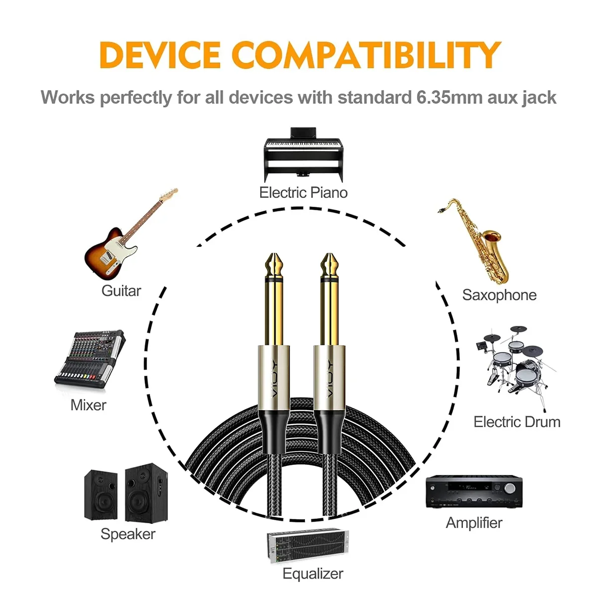 6.35 مللي متر كابل أداة الغيتار (2 حزمة) 6.35 مللي متر TS أحادية جاك غير متوازن الغيتار التصحيح الحبال للجيتار الكهربائي باس لوحة المفاتيح الخ