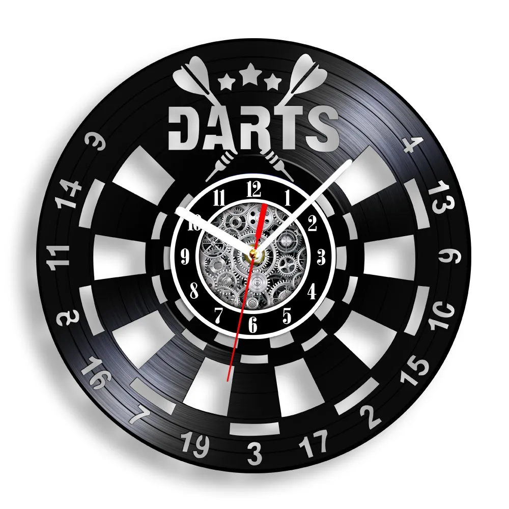 Target Dart Retro Vinyl LP Record Wall Clock for Man Cave Game Room Home Decor Dart Board Upcycled Music Album Handicrafts Clock